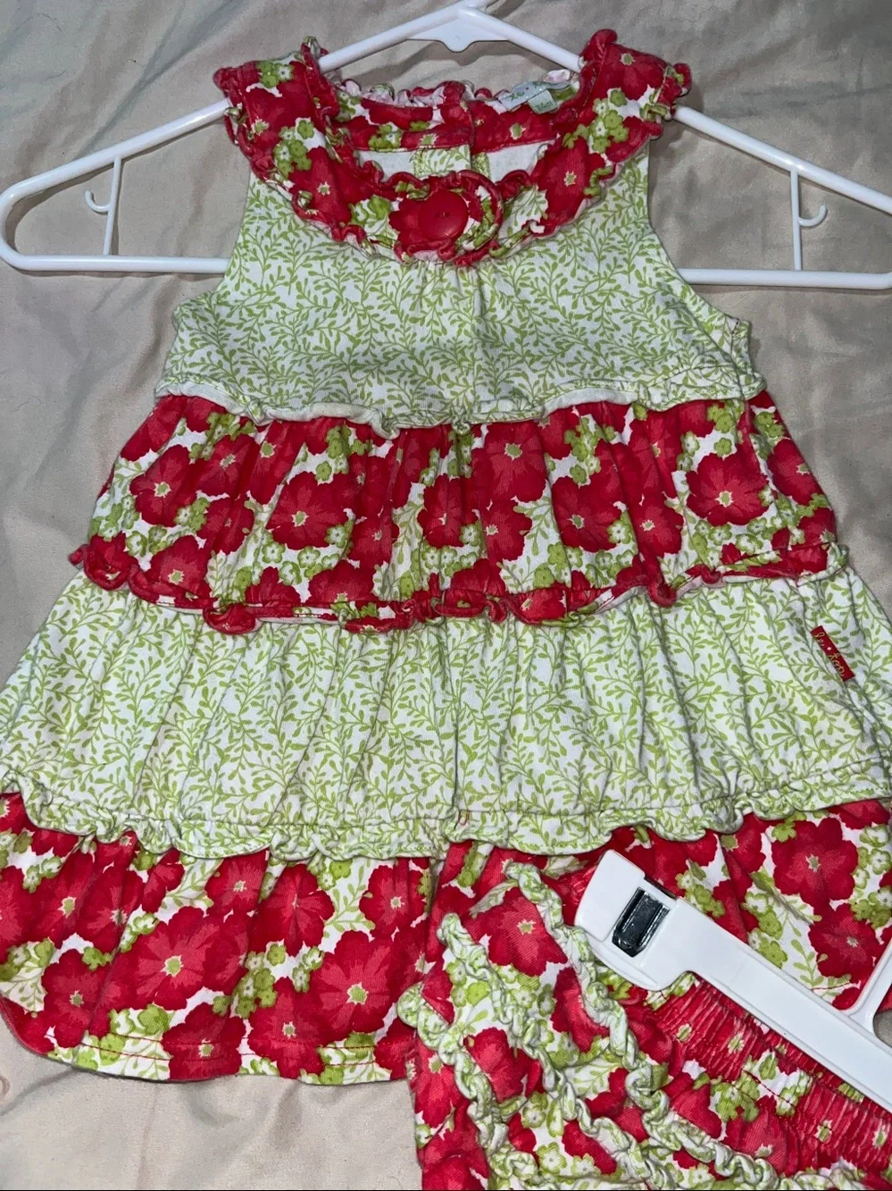 Vintage Le Top Tiered Floral Ruffle Sundress w ruffle bloomers